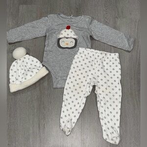 Baby Christmas Gray Penguin Onesie Outfit Set
